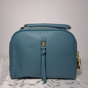 Bolsa Feminina Tiracolo Duplo Compartimento em Textura Floater Azul-Petróleo com Metais Dourados
